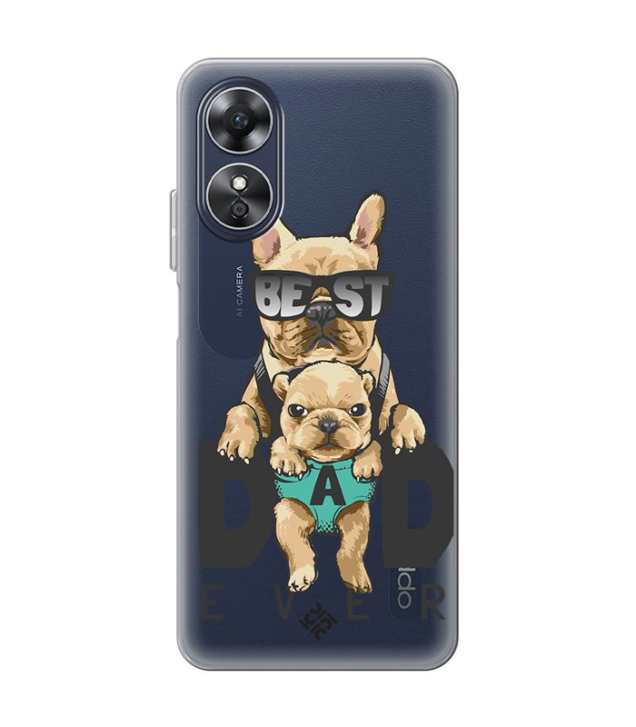 Funda para [ OPPO A17 ] Dibujo Mascotas [ Perro Bulldog - Best Dad Ever ] de Silicona Flexible para Smartphone
