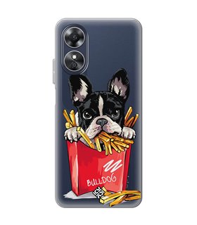 Funda para [ OPPO A17 ] Dibujo Mascotas [ Perrito Bulldog con Patatas ] de Silicona Flexible para Smartphone