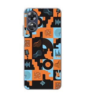 Funda para [ OPPO A17 ] Diseño Música [ Iconos Música Naranja y Azul ] de Silicona Flexible para Smartphone