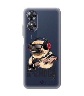 Funda para [ OPPO A17 ] Diseño Música [ Pug Perro con Auriculares ] de Silicona Flexible para Smartphone