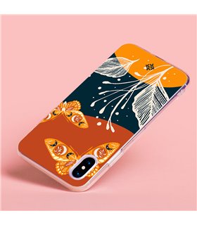 Funda para [ OPPO A17 ] Dibujo Auténtico [ Arte Contemporáneo - Hojas y Mariposas ] de Silicona Flexible para Smartphone