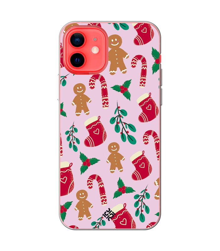 Funda para  [ iPhone 12 Mini ] Fondo Navidad [ Galleta Christmas Baston Caramelo ] de Silicona Flexible para Smartphone