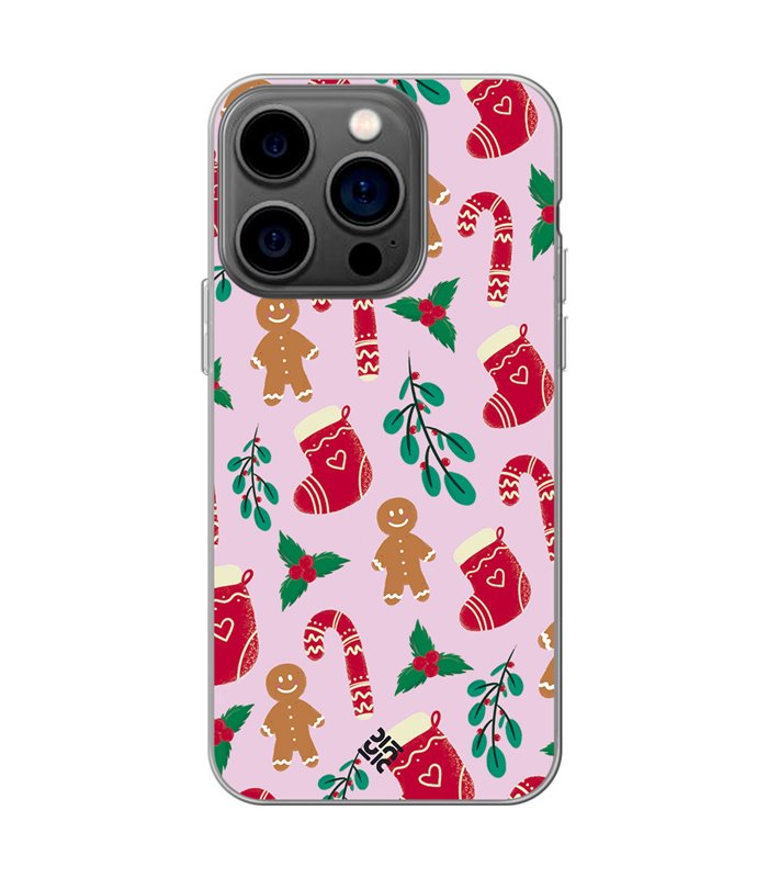 Funda para  [ iPhone 14 Pro ] Fondo Navidad [ Galleta Christmas Baston Caramelo ] de Silicona Flexible para Smartphone