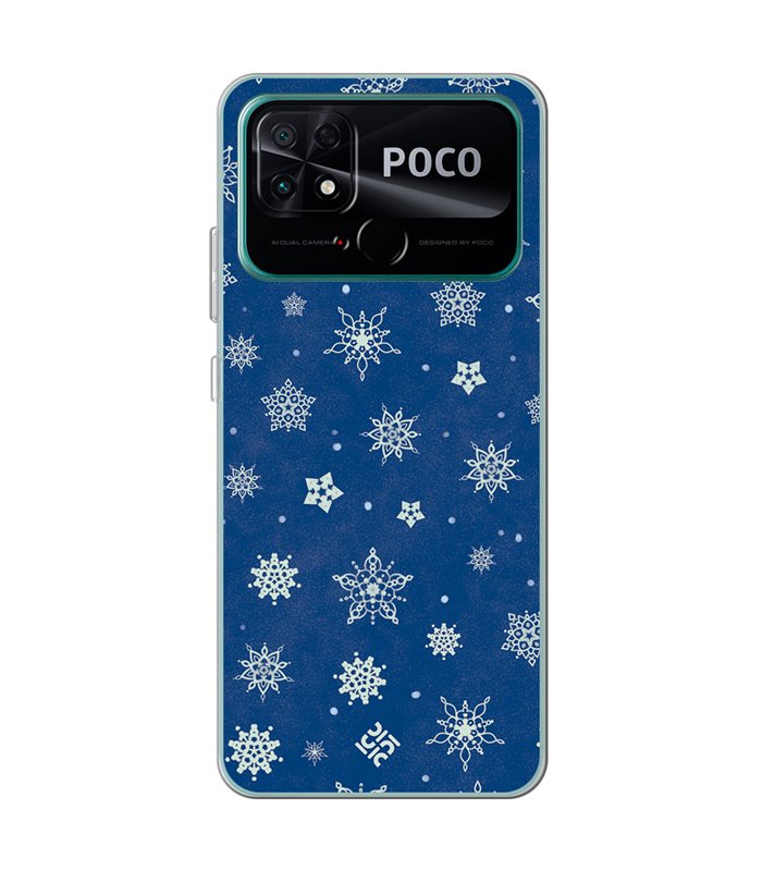 Funda para  [ POCO C40 ] Fondo Navidad [ Copos de Nieve ] de Silicona Flexible para Smartphone