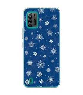 Funda para  [ ZTE Blade A52 Lite ] Fondo Navidad [ Copos de Nieve ] de Silicona Flexible para Smartphone