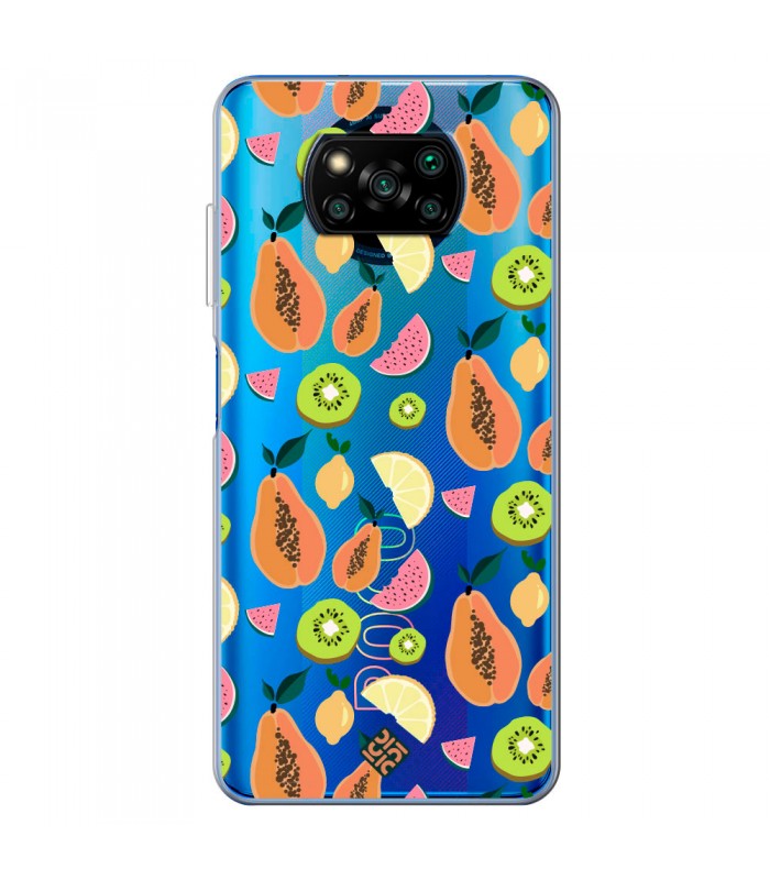 Funda de Liquidación para Poco X3 Pro Dibujo Auténtico [ Frutas- Papaya, Sandía, Kiwis y Limones ] de Silicona Flexible