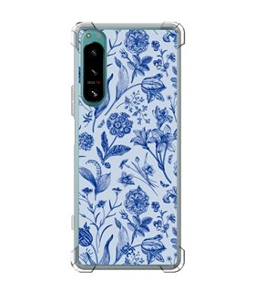 Funda Antigolpe [ Sony Xperia 5 IV ] Dibujo Botánico [ Flores Silvestres Patron Azul ] Esquina Reforzada Silicona 1.5