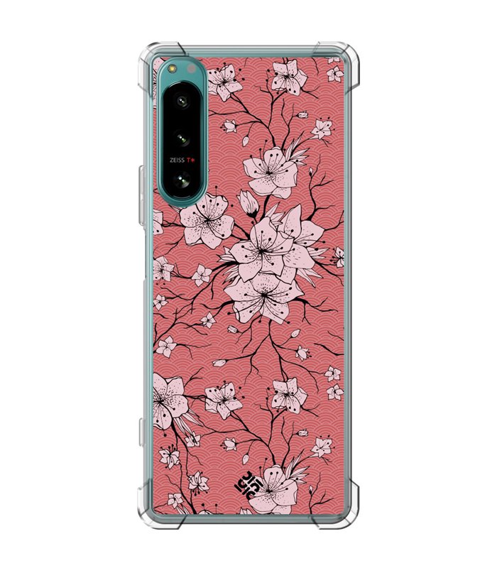 Funda Antigolpe [ Sony Xperia 5 IV ] Dibujo Botánico [ Flores sakura con patron japones ] Esquina Reforzada 1.5mm