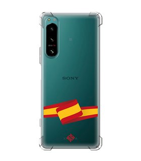 Funda Antigolpe [ Sony Xperia 5 IV ] Dibujo Auténtico [ Bandera España ] Esquina Reforzada Silicona 1.5mm Transparente
