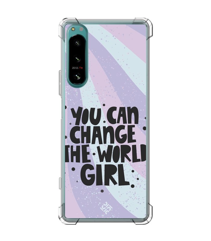 Funda Antigolpe [ Sony Xperia 5 IV ] Dibujo Frases Guays [ You Can Change The World Girl ] Esquina Reforzada Silicona 1.5mm