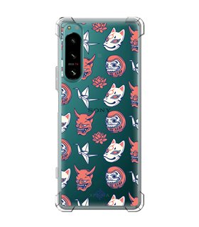 Funda Antigolpe [ Sony Xperia 5 IV ] Dibujo Japones [ Daruma, Máscara Kitsune y Hannya Japon ] Esquina Reforzada 1.5mm