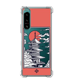 Funda Antigolpe [ Sony Xperia 5 IV ] Dibujo Japones [ Pagoda con Fondo Transparente Japonesa ] Esquina Reforzada 1.5mm