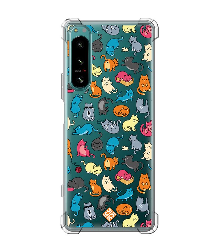 Funda Antigolpe [ Sony Xperia 5 IV ] Dibujo Mascotas [ Gatos de Varios Colores ] Esquina Reforzada Silicona 1.5mm