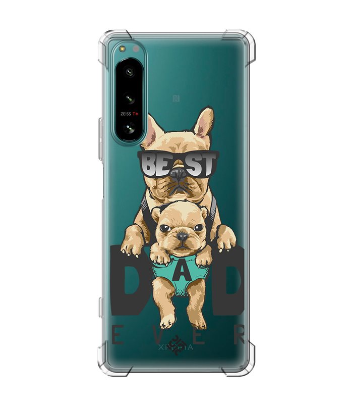 Funda Antigolpe [ Sony Xperia 5 IV ] Dibujo Mascotas [ Perro Bulldog - Best Dad Ever ] Esquina Reforzada Silicona