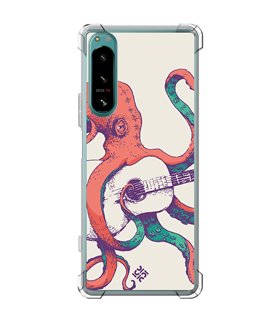 Funda Antigolpe [ Sony Xperia 5 IV ] Diseño Música [ Pulpo Tocando la Guitarra ] Esquina Reforzada Silicona 1.5mm