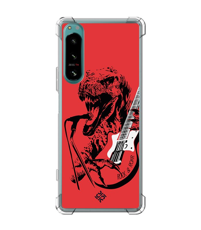 Funda Antigolpe [ Sony Xperia 5 IV ] Diseño Música [ Rock & Roar - Dinosaurio Tocando la Guitarra ] Esquina Reforzada