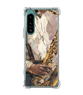 Funda Antigolpe [ Sony Xperia 5 IV ] Diseño Música [ Pintura - Tocando el Saxofón ] Esquina Reforzada Silicona Transparente