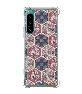 Funda Antigolpe [ Sony Xperia 5 IV ] Dibujo Tendencias [ Diseño Azulejos Hexágonales con Flores ] Esquina Reforzada