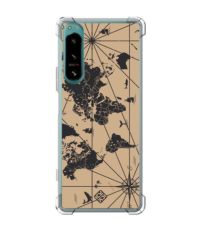 Funda Antigolpe [ Sony Xperia 5 IV ] Dibujo Auténtico [ Mapa Mundi ] Esquina Reforzada Silicona 1.5mm Transparente