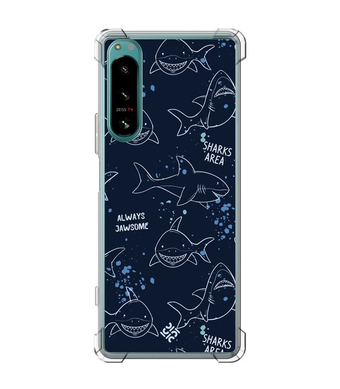 Funda Antigolpe [ Sony Xperia 5 IV ] Dibujo Auténtico [ Sharks Area ] Esquina Reforzada Silicona 1.5mm Transparente