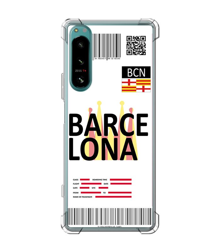 Funda Antigolpe [ Sony Xperia 5 IV ] Billete de Avión [ Barcelona ] Esquina Reforzada Silicona 1.5mm Transparente