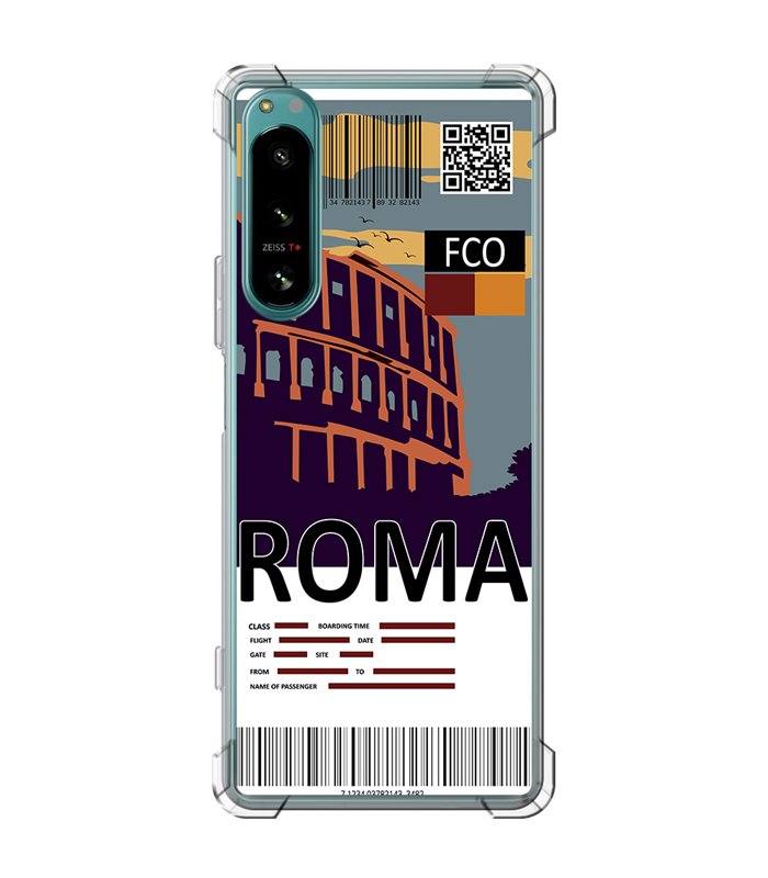 Funda Antigolpe [ Sony Xperia 5 IV ] Billete de Avión [ Roma ] Esquina Reforzada Silicona 1.5mm Transparente