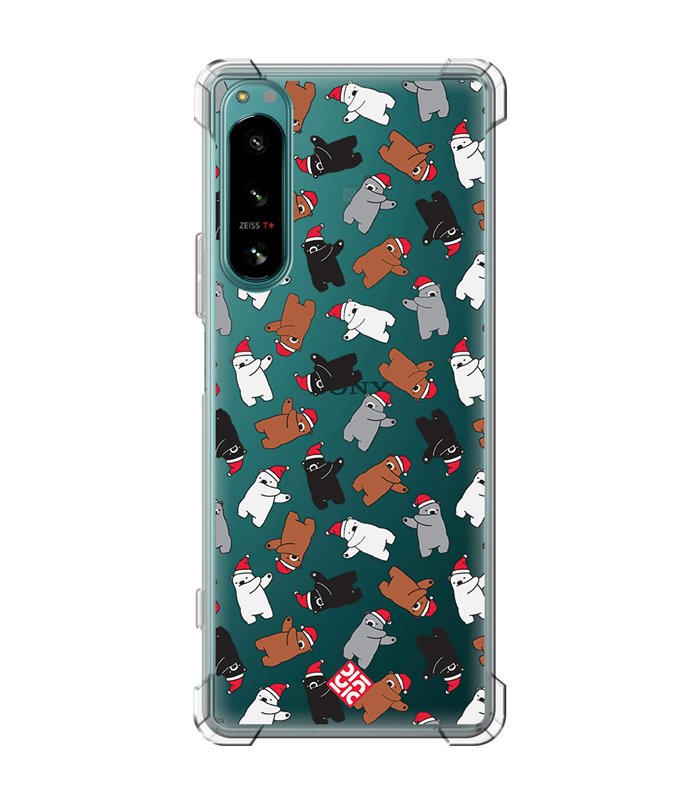 Funda Antigolpe [ Sony Xperia 5 IV ] Fondo Navidad [ Bear Dab ] Esquina Reforzada Silicona 1.5mm Transparente