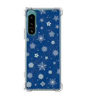 Funda Antigolpe [ Sony Xperia 5 IV ] Fondo Navidad [ Copos de Nieve ] Esquina Reforzada Silicona 1.5mm Transparente