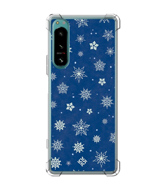 Funda Antigolpe [ Sony Xperia 5 IV ] Fondo Navidad [ Copos de Nieve ] Esquina Reforzada Silicona 1.5mm Transparente