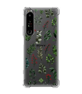 Funda Antigolpe [ Sony Xperia 1 IV ] Dibujo Botánico [ Hojas Ramas Verdes - Follaje Botánico ] Esquina Reforzada 1.5mm