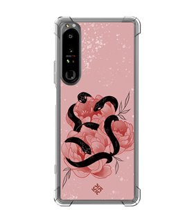 Funda Antigolpe [ Sony Xperia 1 IV ] Dibujo Esotérico [ Tentación Floral - Rosas con Serpientes ] Esquina Reforzada 1.5mm