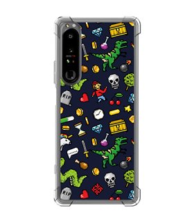 Funda Antigolpe [ Sony Xperia 1 IV ] Dibujo Gamers [ Iconos de Juego Retro Pixel Art 8 Bits ] Esquina Reforzada 1.5mm 