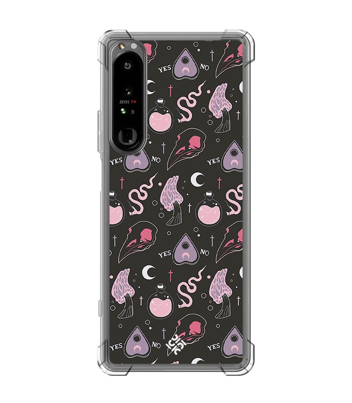 Funda Antigolpe [ Sony Xperia 1 IV ] Dibujo Gotico [ Diseño Brujería en Tonos Pastel y Fondo Negro ] Esquina Reforzada