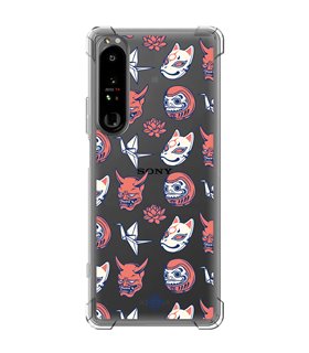 Funda Antigolpe [ Sony Xperia 1 IV ] Dibujo Japones [ Daruma, Máscara Kitsune y Hannya Japon ] Esquina Reforzada 1.5mm