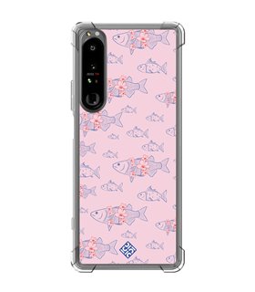 Funda Antigolpe [ Sony Xperia 1 IV ] Dibujo Japones [ Sakura y Pescado Rosa Pastel ] Esquina Reforzada Silicona