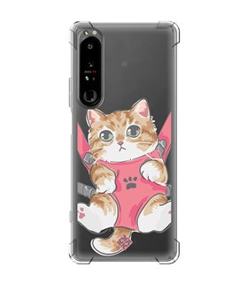 Funda Antigolpe [ Sony Xperia 1 IV ] Dibujo Mascotas [ Gatito Colgante ] Esquina Reforzada Silicona 1.5mm Transparente