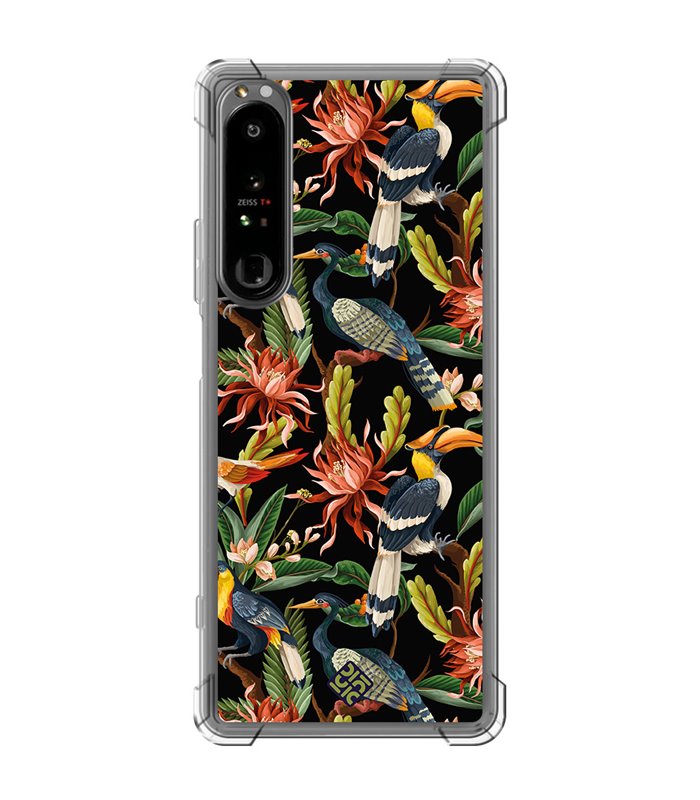 Funda Antigolpe [ Sony Xperia 1 IV ] Dibujo Mascotas [ Estampado Aves y Hojas y Flores Tropicales ] Esquina Reforzada 1.5