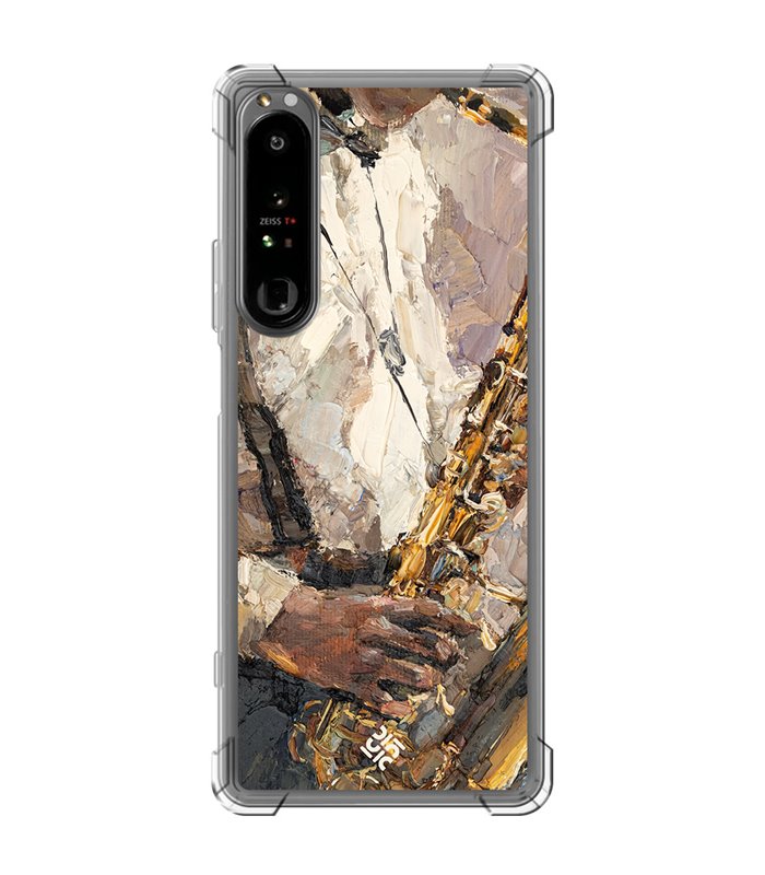 Funda Antigolpe [ Sony Xperia 1 IV ] Diseño Música [ Pintura - Tocando el Saxofón ] Esquina Reforzada Silicona Transparente