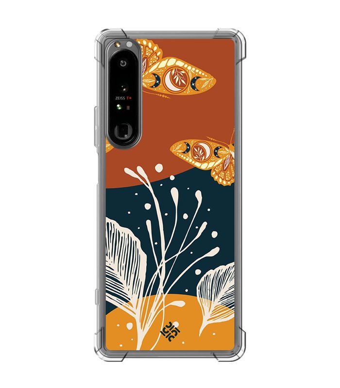 Funda Antigolpe [ Sony Xperia 1 IV ] Dibujo Auténtico [ Arte Contemporáneo - Hojas y Mariposas ] Esquina Reforzada 1.5