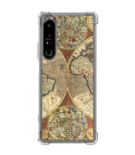 Funda Antigolpe [ Sony Xperia 1 IV ] Dibujo Auténtico [ Antiguo Mapa Mundi ] Esquina Reforzada Silicona 1.5mm Transparente