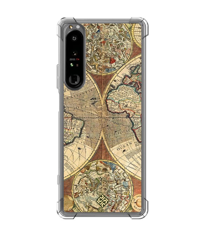 Funda Antigolpe [ Sony Xperia 1 IV ] Dibujo Auténtico [ Antiguo Mapa Mundi ] Esquina Reforzada Silicona 1.5mm Transparente