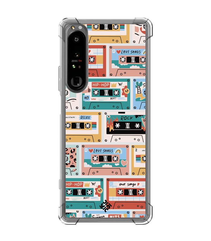 Funda Antigolpe [ Sony Xperia 1 IV ] Dibujo Auténtico [ Cintas de Cassette ] Esquina Reforzada Silicona 1.5mm Transparente