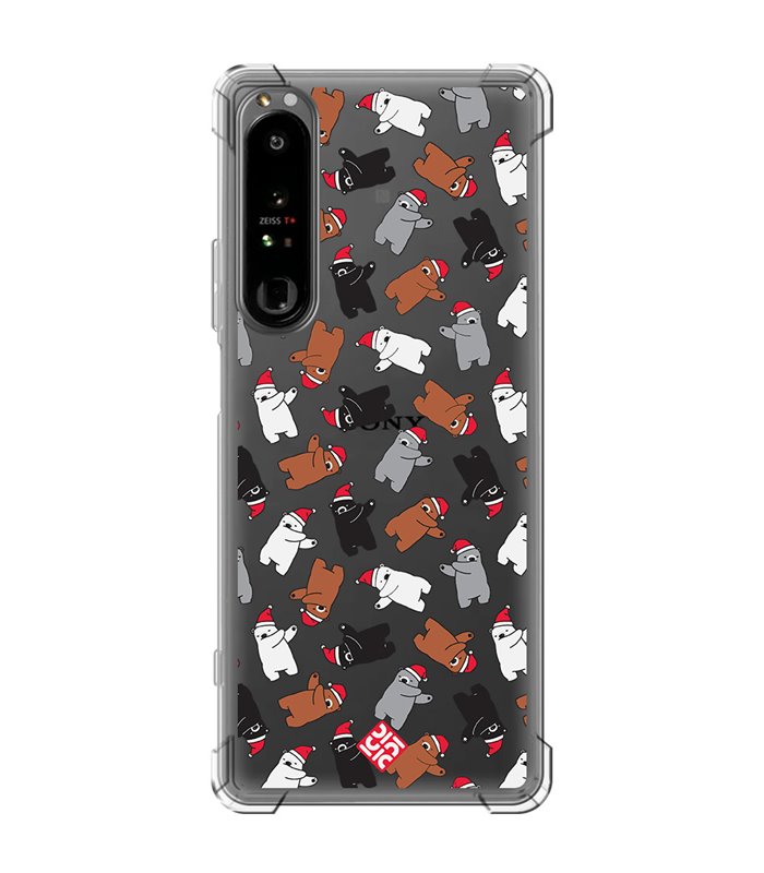 Funda Antigolpe [ Sony Xperia 1 IV ] Fondo Navidad [ Bear Dab ] Esquina Reforzada Silicona 1.5mm Transparente