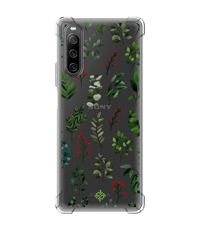 Funda Antigolpe [ Sony Xperia 10 IV ] Dibujo Botánico [ Hojas Ramas Verdes - Follaje Botánico ] Esquina Reforzada 1.5mm
