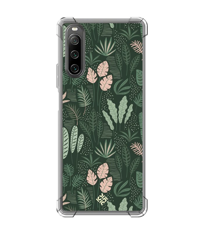 Funda Antigolpe [ Sony Xperia 10 IV ] Dibujo Botánico [ Patron Flora Vegetal Verde y Rosa ] Esquina Reforzada 1.5mm