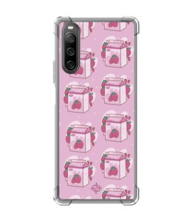 Funda Antigolpe [ Sony Xperia 10 IV ] Dibujo Cute [ Brick Leche de Fresa ] Esquina Reforzada Silicona 1.5mm Transparente