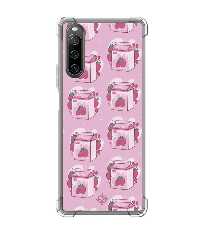 Funda Antigolpe [ Sony Xperia 10 IV ] Dibujo Cute [ Brick Leche de Fresa ] Esquina Reforzada Silicona 1.5mm Transparente