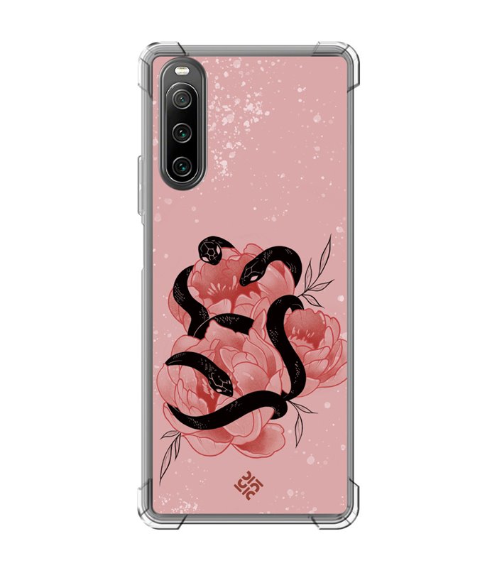 Funda Antigolpe [ Sony Xperia 10 IV ] Dibujo Esotérico [ Tentación Floral - Rosas con Serpientes ] Esquina Reforzada 1.5mm