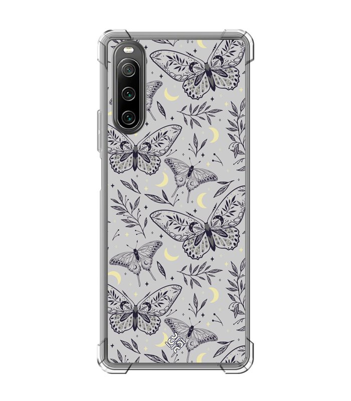 Funda Antigolpe [ Sony Xperia 10 IV ] Dibujo Esotérico [ Boho Fondo Mágico con Elementos de Espacio Gris Estrellas ] 