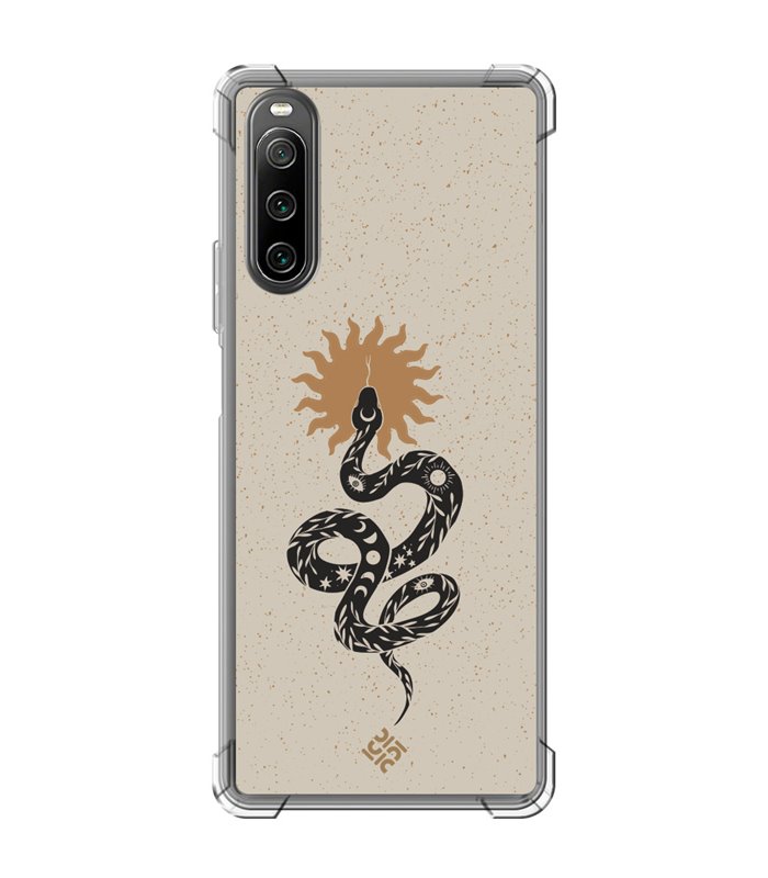 Funda Antigolpe [ Sony Xperia 10 IV ] Dibujo Esotérico [ Serpiente Esotérica y Signo Solar ] Esquina Reforzada Silicona 1.5